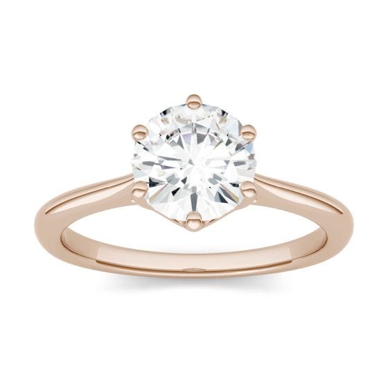 1.50 CTW DEW Round Forever One Moissanite Six Prong Solitaire Trellis Engagement Ring 14K Rose Gold