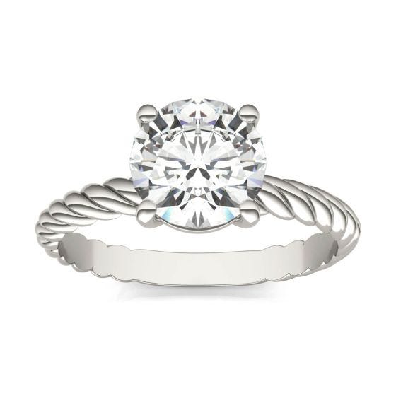 1.50 CTW DEW Round Forever One Moissanite Twist Solitaire Engagement Ring 14K White Gold