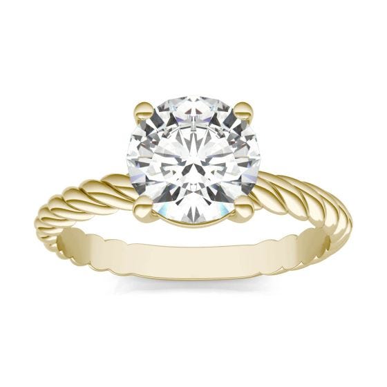 1.50 CTW DEW Round Forever One Moissanite Twist Solitaire Engagement Ring 14K Yellow Gold