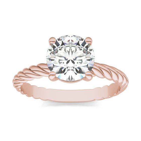 1.50 CTW DEW Round Forever One Moissanite Twist Solitaire Engagement Ring 14K Rose Gold