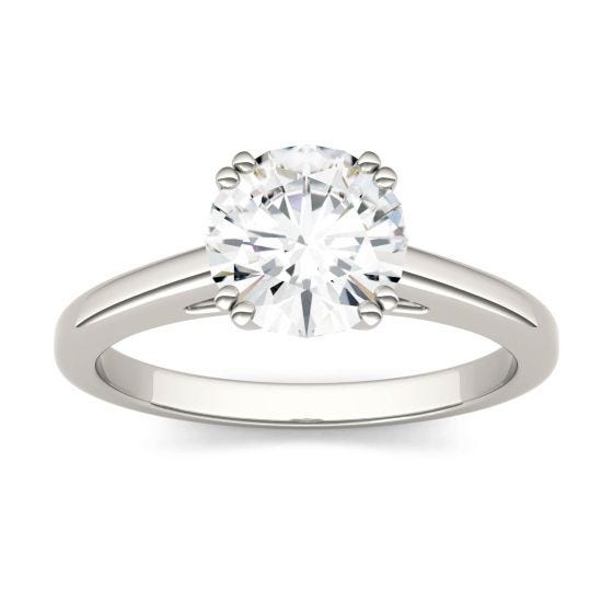 1.50 CTW DEW Round Forever One Moissanite Split Shank Halo with Side Accents Ring 14K White Gold