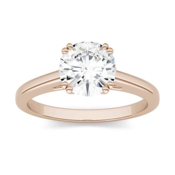 1.50 CTW DEW Round Forever One Moissanite Split Shank Halo with Side Accents Ring 14K Rose Gold