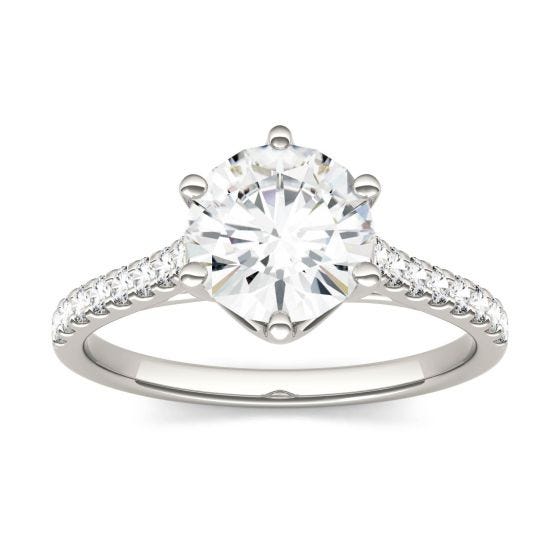1.74 CTW DEW Round Forever One Moissanite Solitaire with Side Accents Ring 14K White Gold