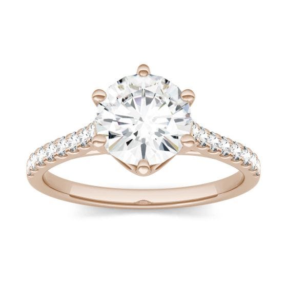1.74 CTW DEW Round Forever One Moissanite Solitaire with Side Accents Ring 14K Rose Gold