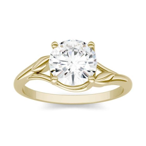 1.50 CTW DEW Round Forever One Moissanite Vines Solitaire Engagement Ring 14K Yellow Gold