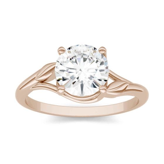 1.50 CTW DEW Round Forever One Moissanite Vines Solitaire Engagement Ring 14K Rose Gold