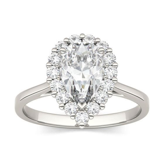 3.56 TCW Pear Cut Moissanite Sparkle Halo Engagement Ring 14K White Gold Plated