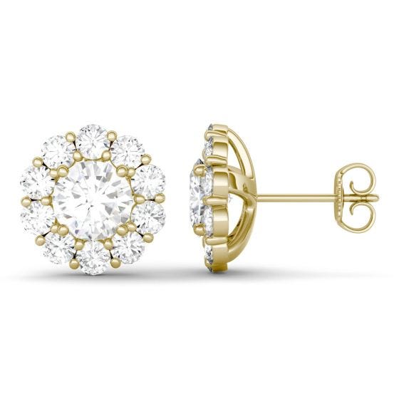 4.00 CTW DEW Round Forever One Moissanite Floral Halo Stud Earrings 14K Yellow Gold