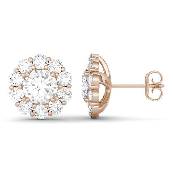 4.00 CTW DEW Round Forever One Moissanite Floral Halo Stud Earrings 14K Rose Gold