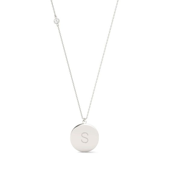 0.10 CTW DEW Round Forever One Moissanite Personalized Block Initial Necklace 925 White Silver