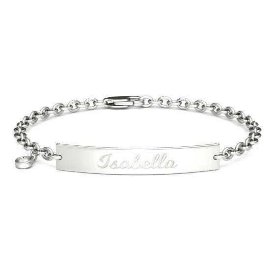 0.10 CTW DEW Round Forever One Moissanite Personalized Script Bar Bracelet 925 White Silver