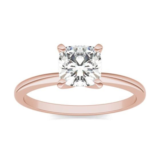 1.10 CTW DEW Cushion Forever One Moissanite Solitaire Engagement Ring 14K Rose Gold