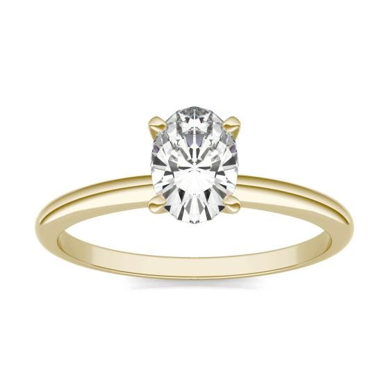 0.90 CTW DEW Oval Forever One Moissanite Solitaire Engagement Ring 14K Yellow Gold