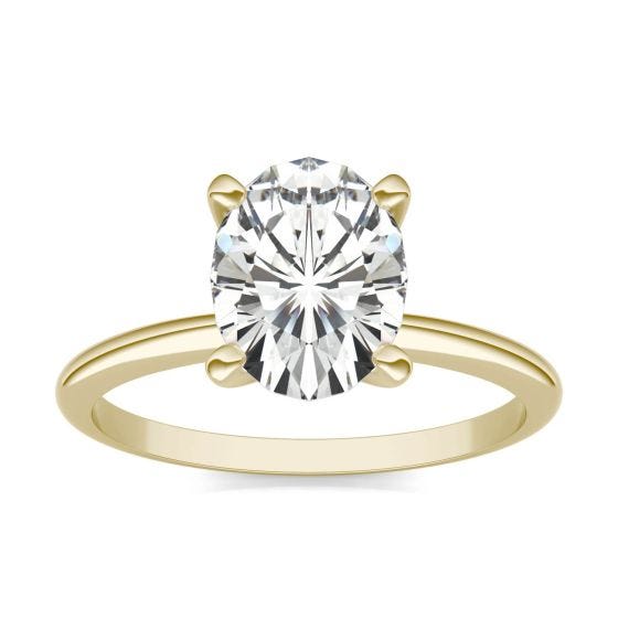 3.00 CTW DEW Oval Forever One Moissanite Solitaire Engagement Ring 14K Yellow Gold