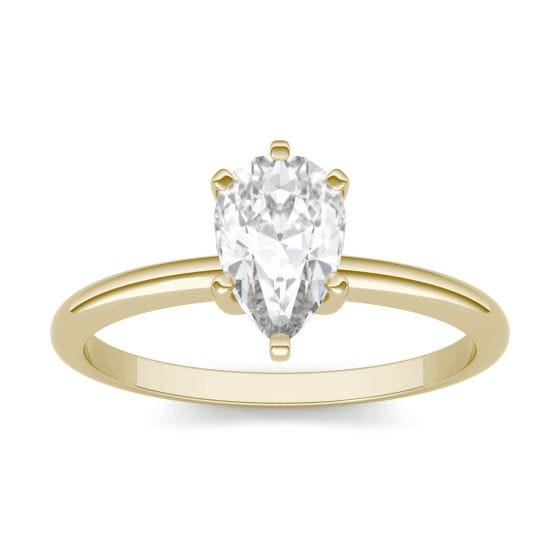 0.94 CTW DEW Pear Forever One Moissanite Solitaire Engagement Ring 14K Yellow Gold