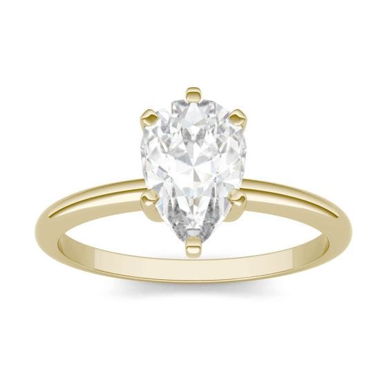 1.50 CTW DEW Pear Forever One Moissanite Solitaire Engagement Ring 14K Yellow Gold