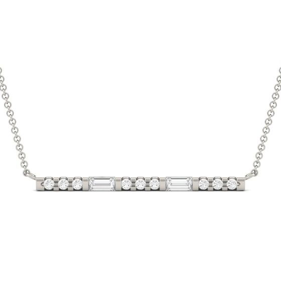 0.37 CTW DEW Straight Baguette Forever One Moissanite Horizontal Fashion Necklace 14K White Gold
