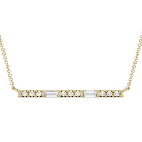 0.37 CTW DEW Straight Baguette Forever One Moissanite Horizontal Fashion Necklace 14K Yellow Gold