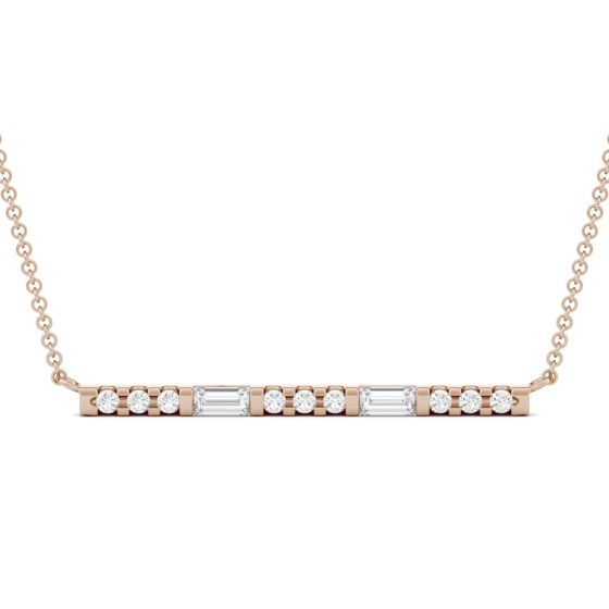 0.37 CTW DEW Straight Baguette Forever One Moissanite Horizontal Fashion Necklace 14K Rose Gold
