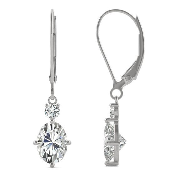 **Special Order - Custom 1.92 CTW DEW Oval Forever One Moissanite Duo Leverback Drop Earrings in 14K White Gold
