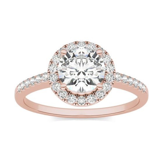 1.30 CTW DEW Round Forever One Moissanite Halo Engagement Ring 14K Rose Gold