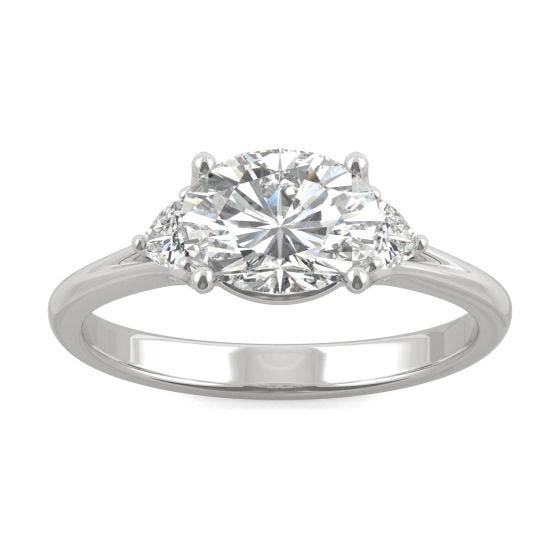 1.68 CTW DEW Oval Forever One Moissanite East-West Oval Three Stone Ring 14K White Gold