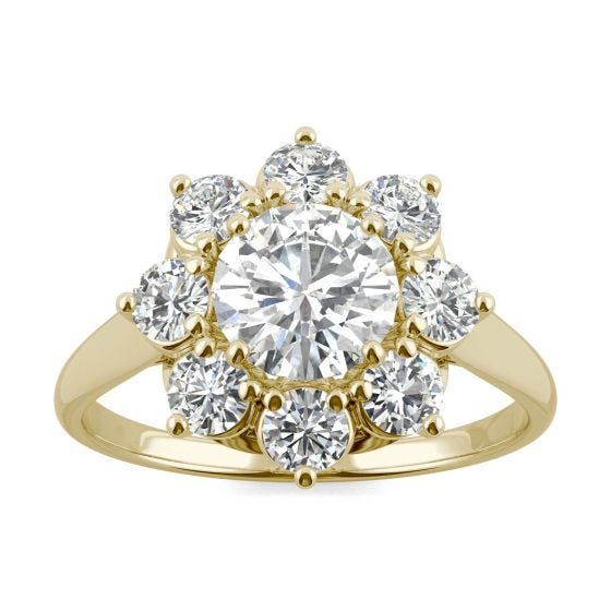 1.86 CTW DEW Round Forever One Moissanite Cluster Halo Ring 14K Yellow Gold
