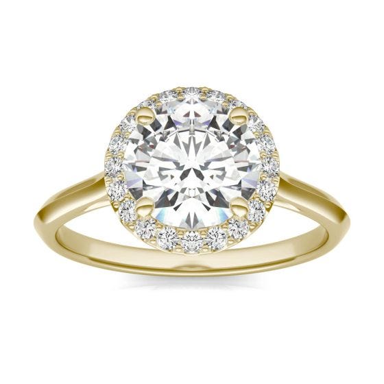 2.13 CTW DEW Round Forever One Moissanite Signature Round Halo Ring 14K Yellow Gold