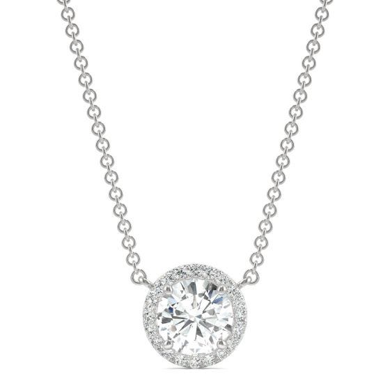 0.91 CTW DEW Round Forever One Moissanite Cluster Halo Necklace 14K White Gold