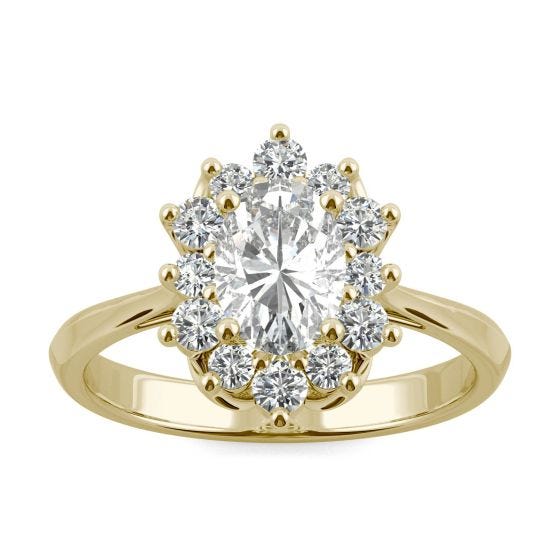 1.35 CTW DEW Oval Forever One Moissanite Signature Oval Halo Ring 14K Yellow Gold