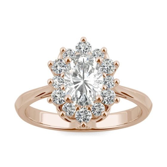 1.35 CTW DEW Oval Forever One Moissanite Signature Oval Halo Ring 14K Rose Gold