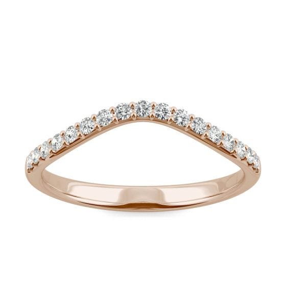 0.22 CTW DEW Round Forever One Moissanite Curved Classic Wedding Ring 14K Rose Gold