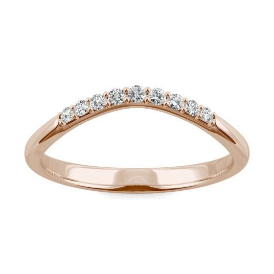 0.10 CTW DEW Round Forever One Moissanite Curved Petite Accent Wedding Ring 14K Rose Gold