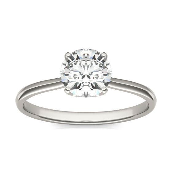 1.05 CTW DEW Round Forever One Moissanite Signature Four Prong Solitaire Ring 14K White Gold