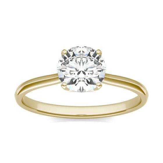 1.05 CTW DEW Round Forever One Moissanite Signature Four Prong Solitaire Ring 14K Yellow Gold
