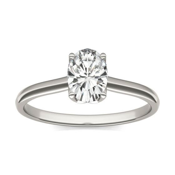 0.91 CTW DEW Oval Forever One Moissanite Signature Oval Solitaire Ring 14K White Gold