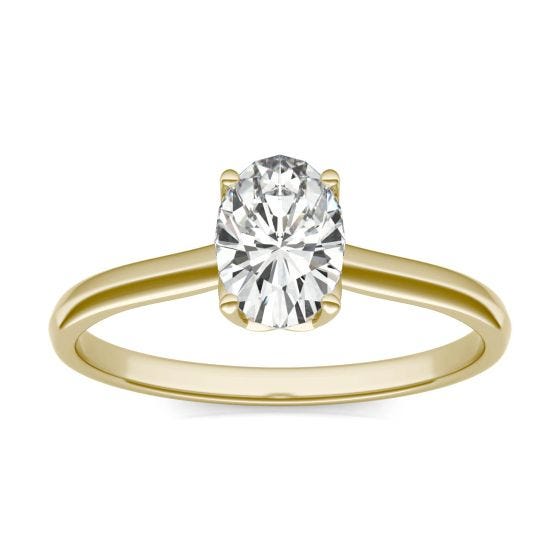 0.91 CTW DEW Oval Forever One Moissanite Signature Oval Solitaire Ring 14K Yellow Gold