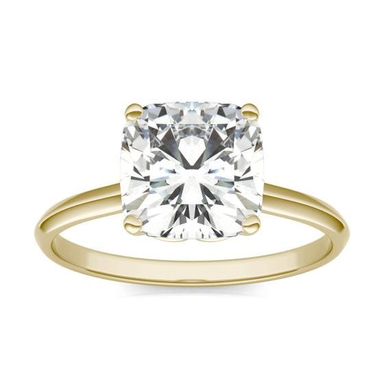 2.29 CTW DEW Cushion Forever One Moissanite Signature Cushion Solitaire Ring 14K Yellow Gold
