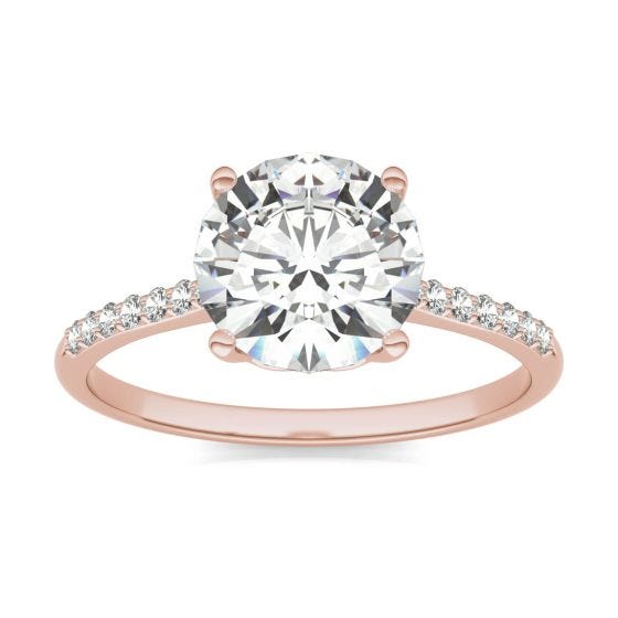 2.07 CTW DEW Round Forever One Moissanite Signature Side Stone Round Engagement Ring 14K Rose Gold