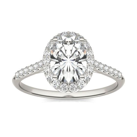 1.81 CTW DEW Oval Forever One Moissanite Signature Halo Oval with Side Accents Engagement Ring Platinum
