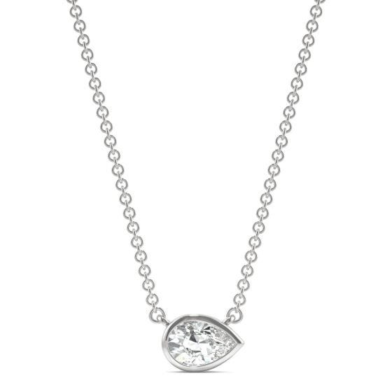0.44 CTW DEW Pear Forever One Moissanite Signature Bezel Necklace 14K White Gold