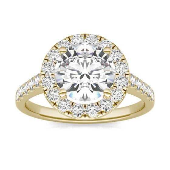 2.48 CTW DEW Round Forever One Moissanite Halo Engagement Ring 14K Yellow Gold