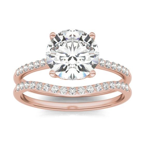 2.24 CTW DEW Round Forever One Moissanite Signature Bridal Set Round with Side Stones Ring 14K Rose Gold