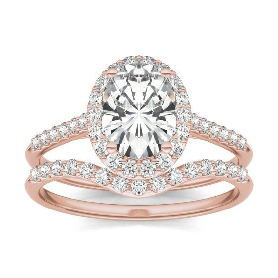1.96 CTW DEW Oval Forever One Moissanite Signature Bridal Set with Side Stones Ring 14K Rose Gold