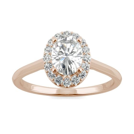 1.07 CTW DEW Oval Forever One Moissanite Signature Halo Engagement Ring 14K Rose Gold