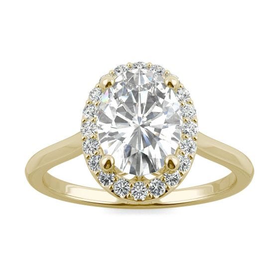 2.39 CTW DEW Oval Forever One Moissanite Signature Halo Engagement Ring 14K Yellow Gold