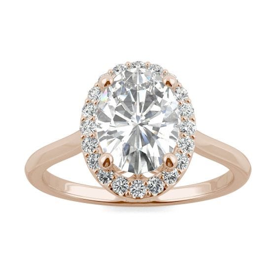 2.39 CTW DEW Oval Forever One Moissanite Signature Halo Engagement Ring 14K Rose Gold