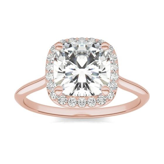 2.53 CTW DEW Cushion Forever One Moissanite Signature Halo Engagement Ring 14K Rose Gold