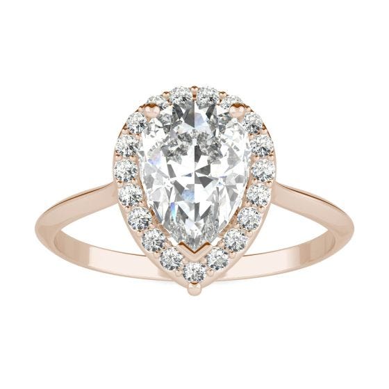 1.71 CTW DEW Pear Forever One Moissanite Signature Halo Engagement Ring 14K Rose Gold