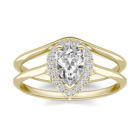 1.12 CTW DEW Pear Forever One Moissanite Signature Halo Bridal Set Ring 14K Yellow Gold